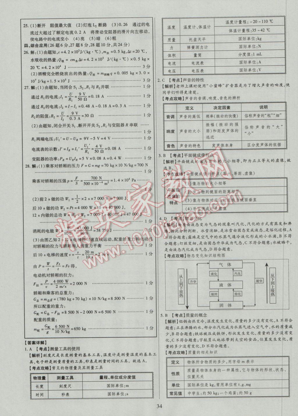 2017年中考2016廣西命題大解密物理陽光出版社 參考答案第35頁