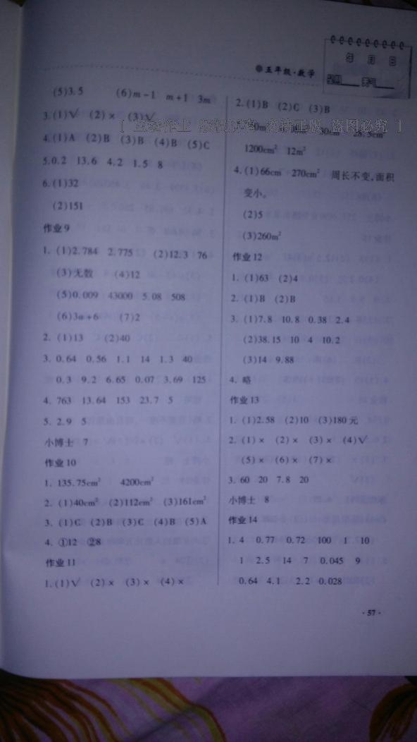 2017年寒假作业五年级数学内蒙古大学出版社 第17页