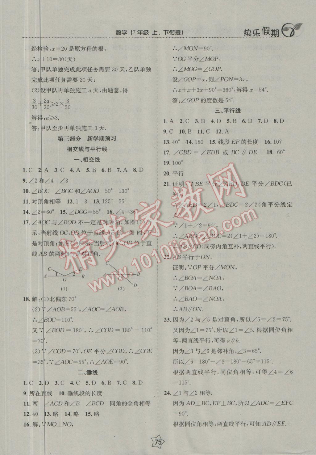 2017年快乐假期衔接优化训练寒假七年级数学 参考答案第7页