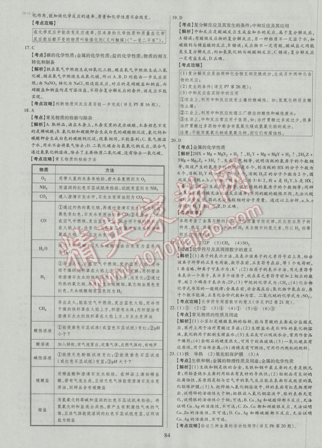 2017年中考2016廣西命題大解密化學(xué)陽光出版社 參考答案第85頁