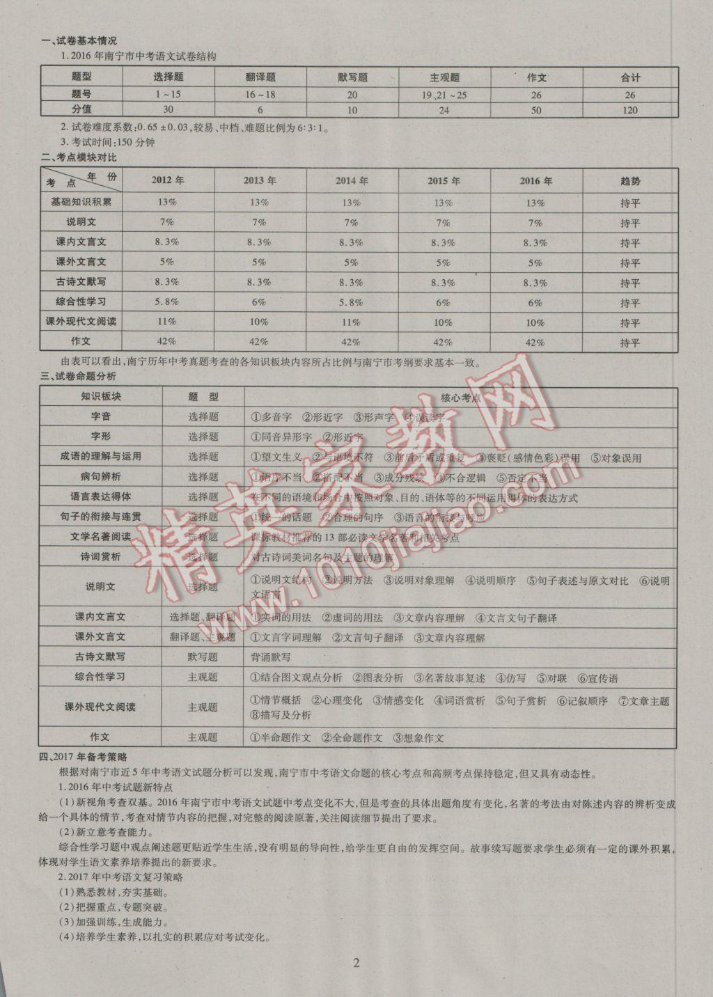 2017年中考2016廣西命題大解密語文陽光出版社 參考答案第3頁