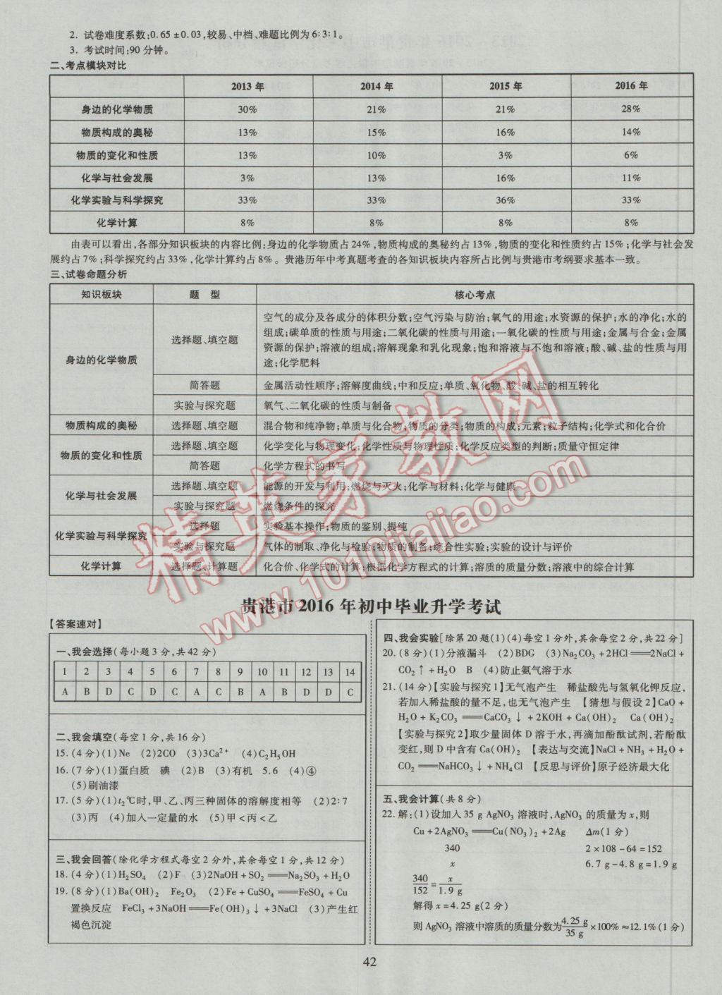 2017年中考2016廣西命題大解密化學(xué)陽光出版社 參考答案第43頁