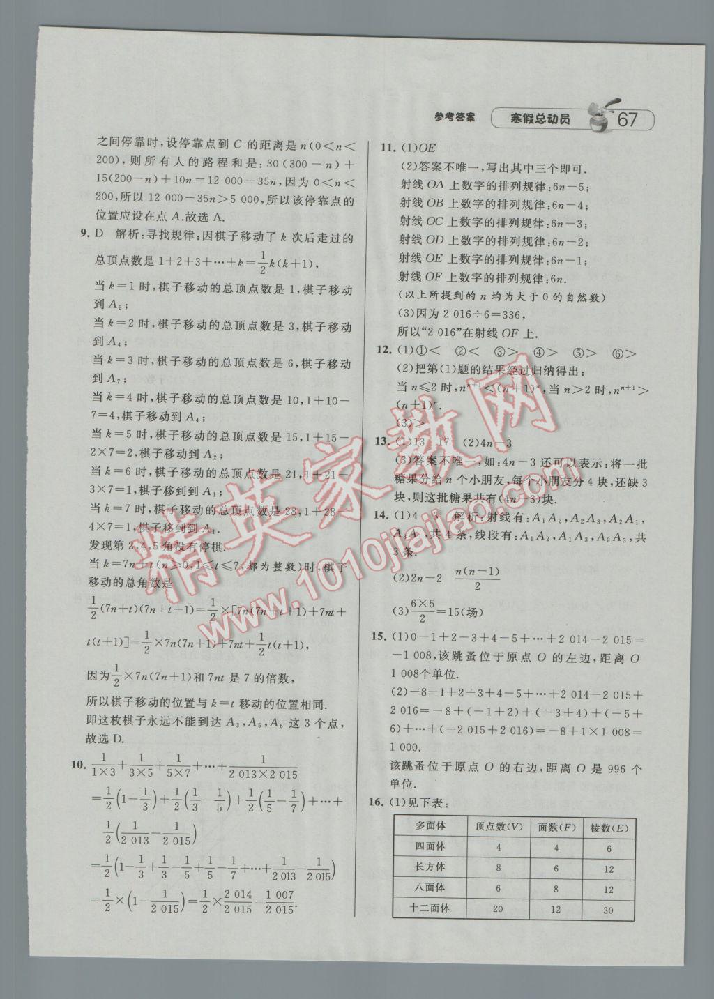 2017年经纶学典寒假总动员七年级数学人教版 参考答案第9页