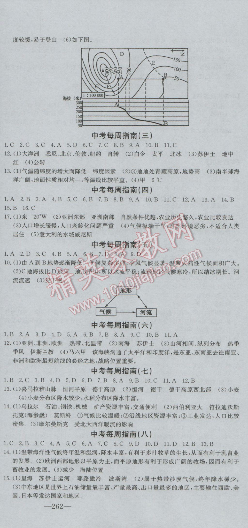 2017年學業總復習全程精練地理 參考答案第12頁