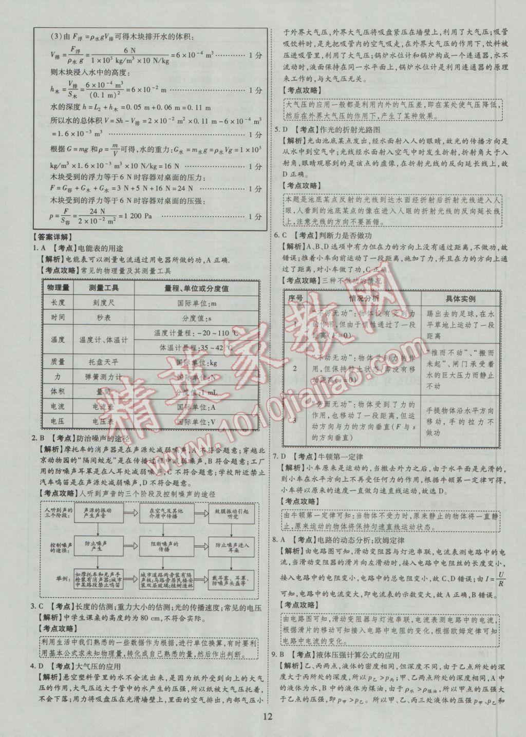 2017年中考2016廣西命題大解密物理陽光出版社 參考答案第13頁