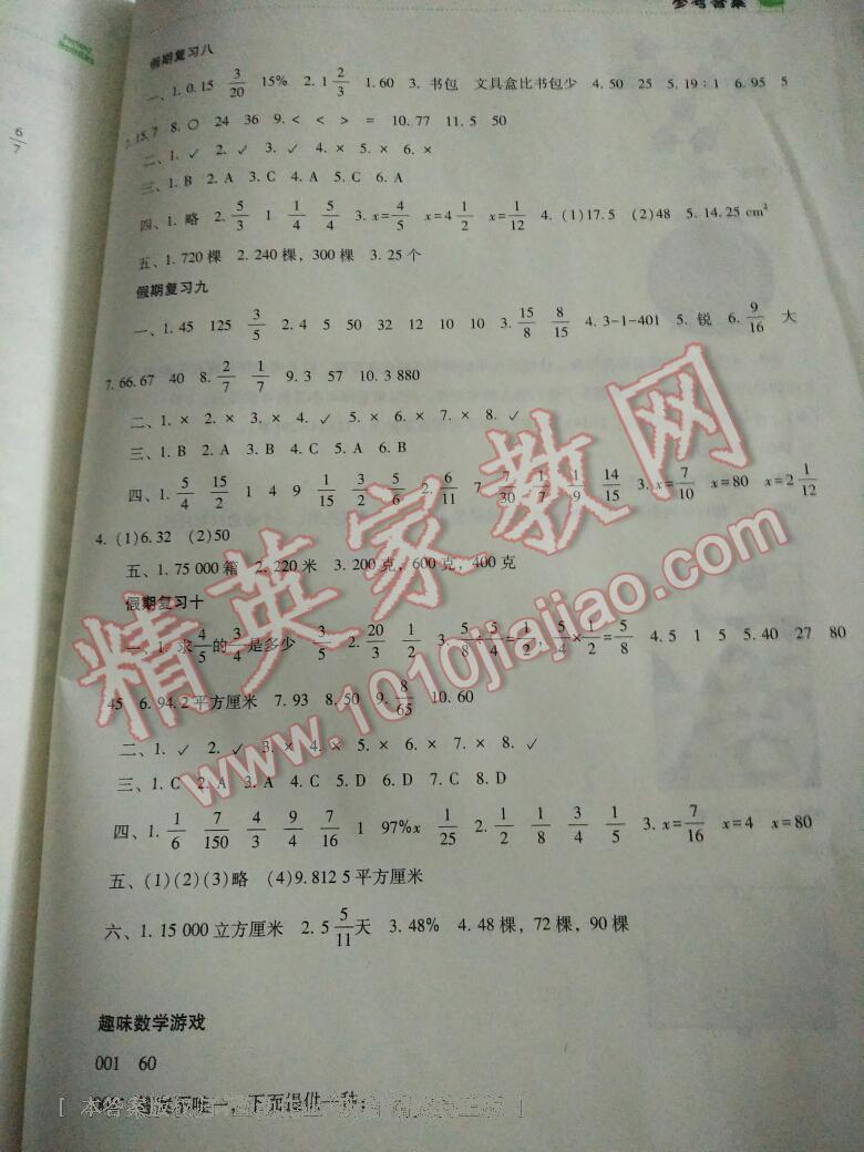 2017年寒假作業(yè)完美假期生活六年級數(shù)學湖南教育出版社 第11頁