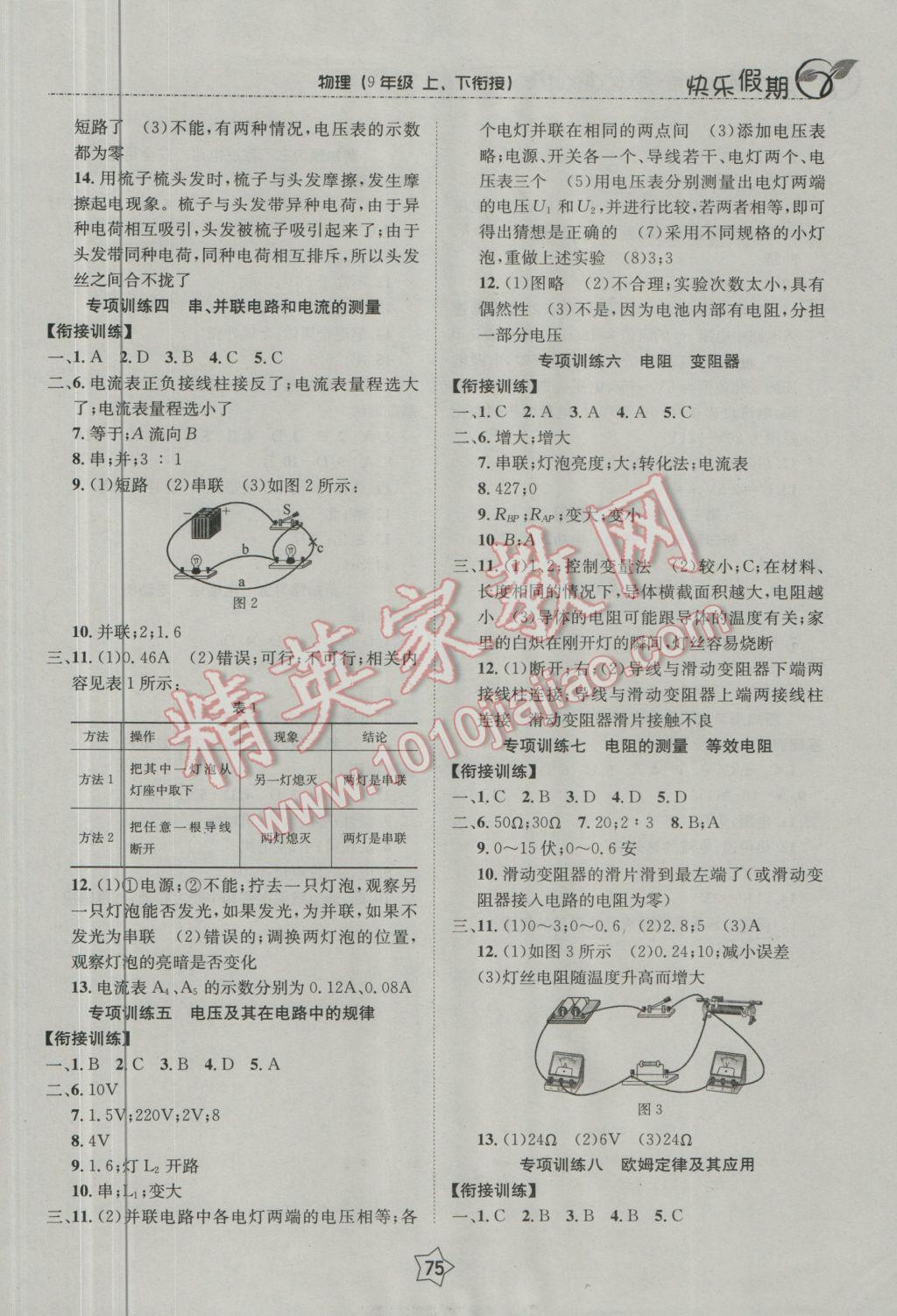 2017年快乐假期衔接优化训练寒假九年级物理 参考答案第3页