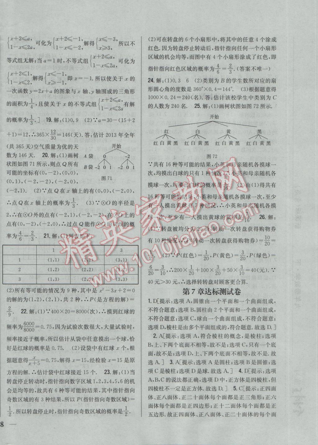 2017年全科王同步课时练习九年级数学下册青岛版 参考答案第28页