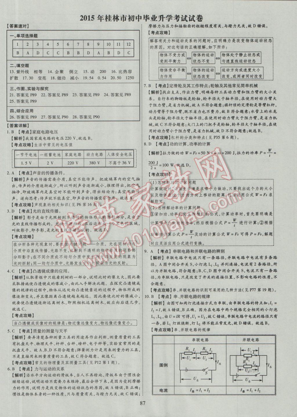 2017年中考2016廣西命題大解密物理陽(yáng)光出版社 參考答案第88頁(yè)