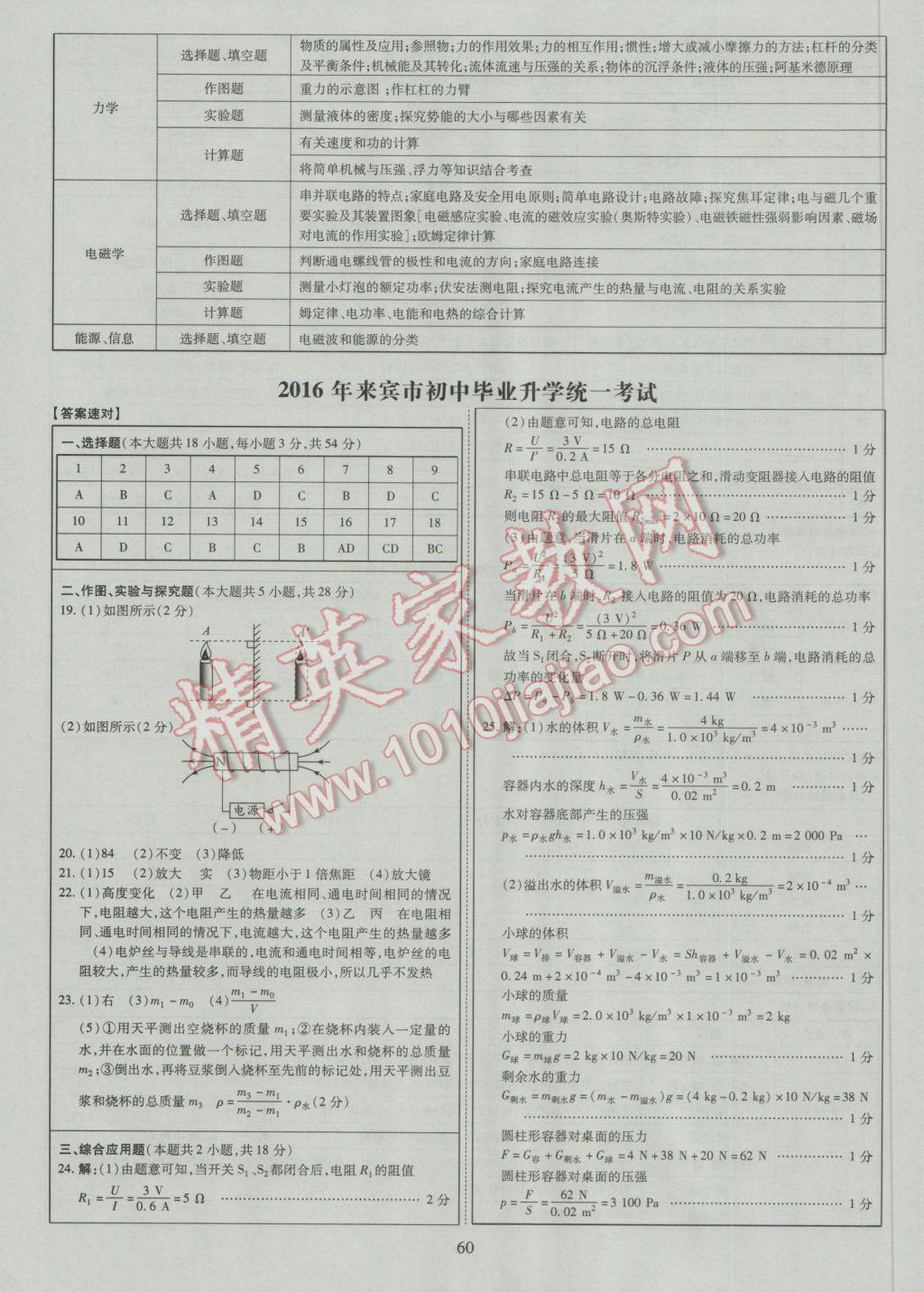 2017年中考2016廣西命題大解密物理陽光出版社 參考答案第61頁