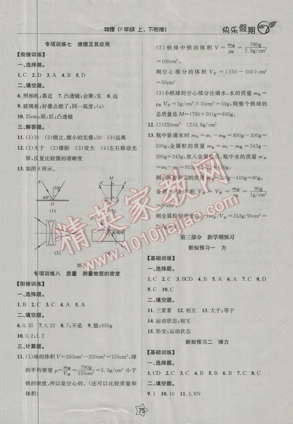 2017年快乐假期衔接优化训练寒假八年级物理 参考答案第5页