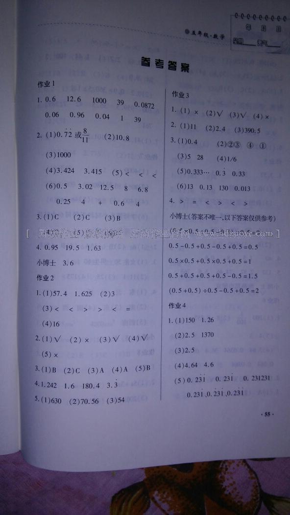 2017年寒假作业五年级数学内蒙古大学出版社 第15页