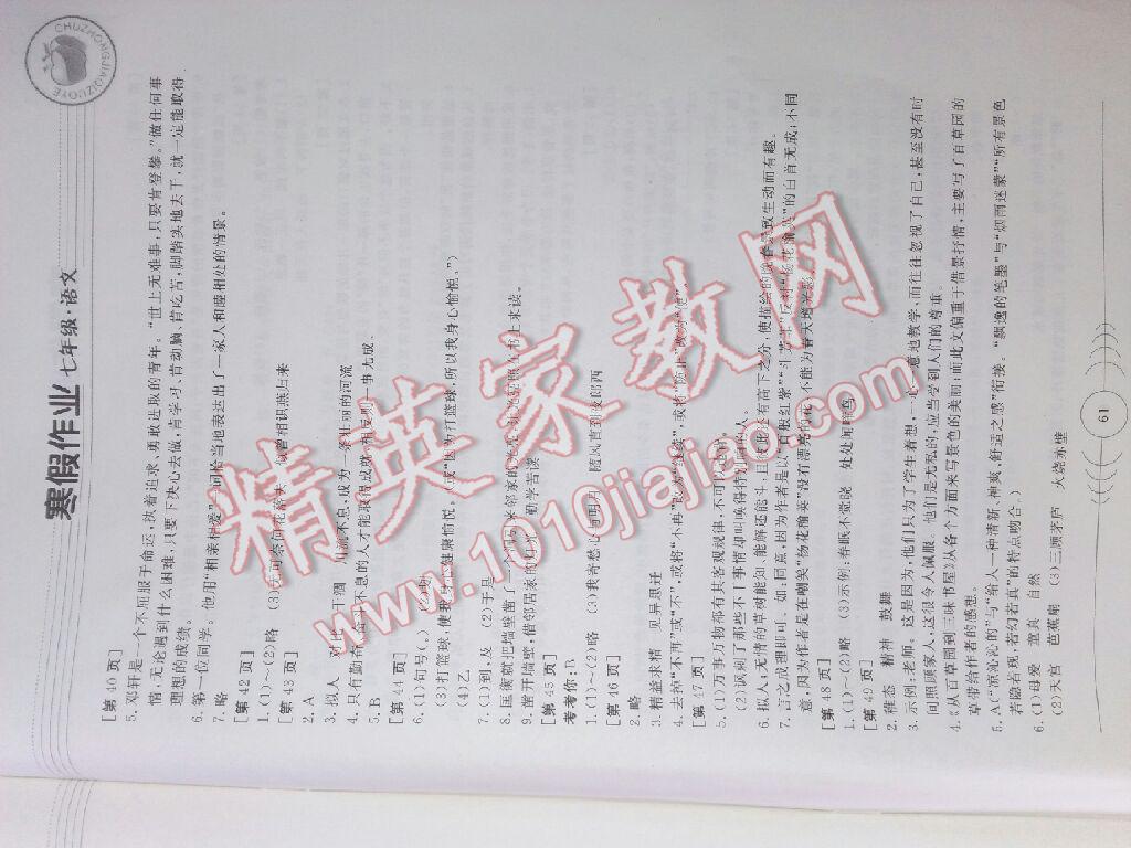 2016年寒假作业七年级语文华中科技大学出版社 第15页