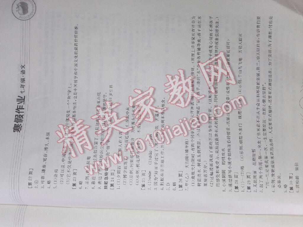 2016年寒假作业七年级语文华中科技大学出版社 第13页