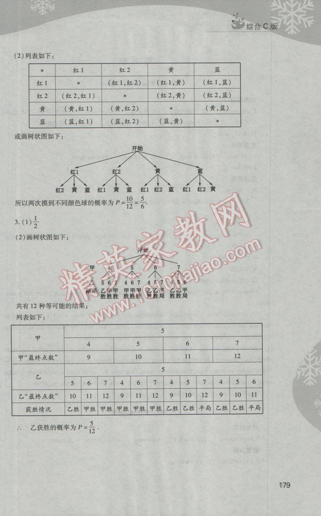 2017年新课程寒假作业本九年级综合C版山西教育出版社 参考答案第9页