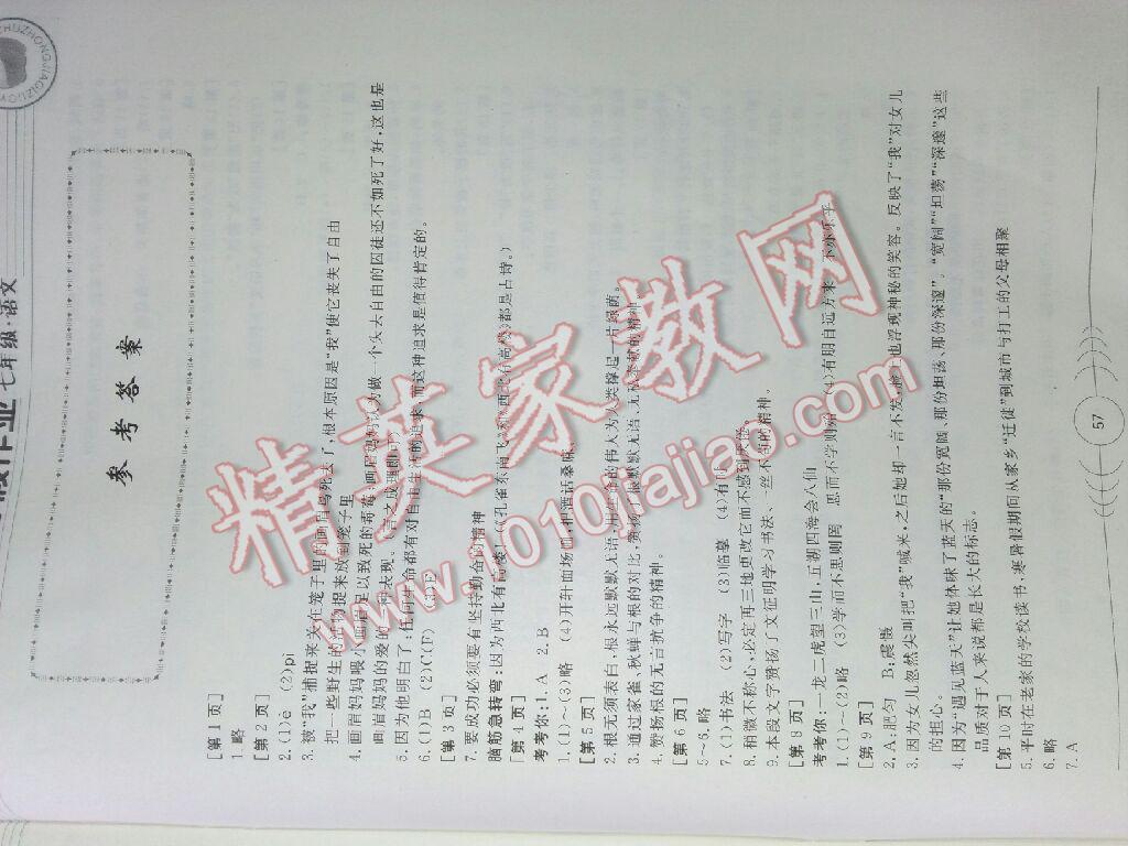 2016年寒假作業(yè)七年級語文華中科技大學(xué)出版社 第11頁