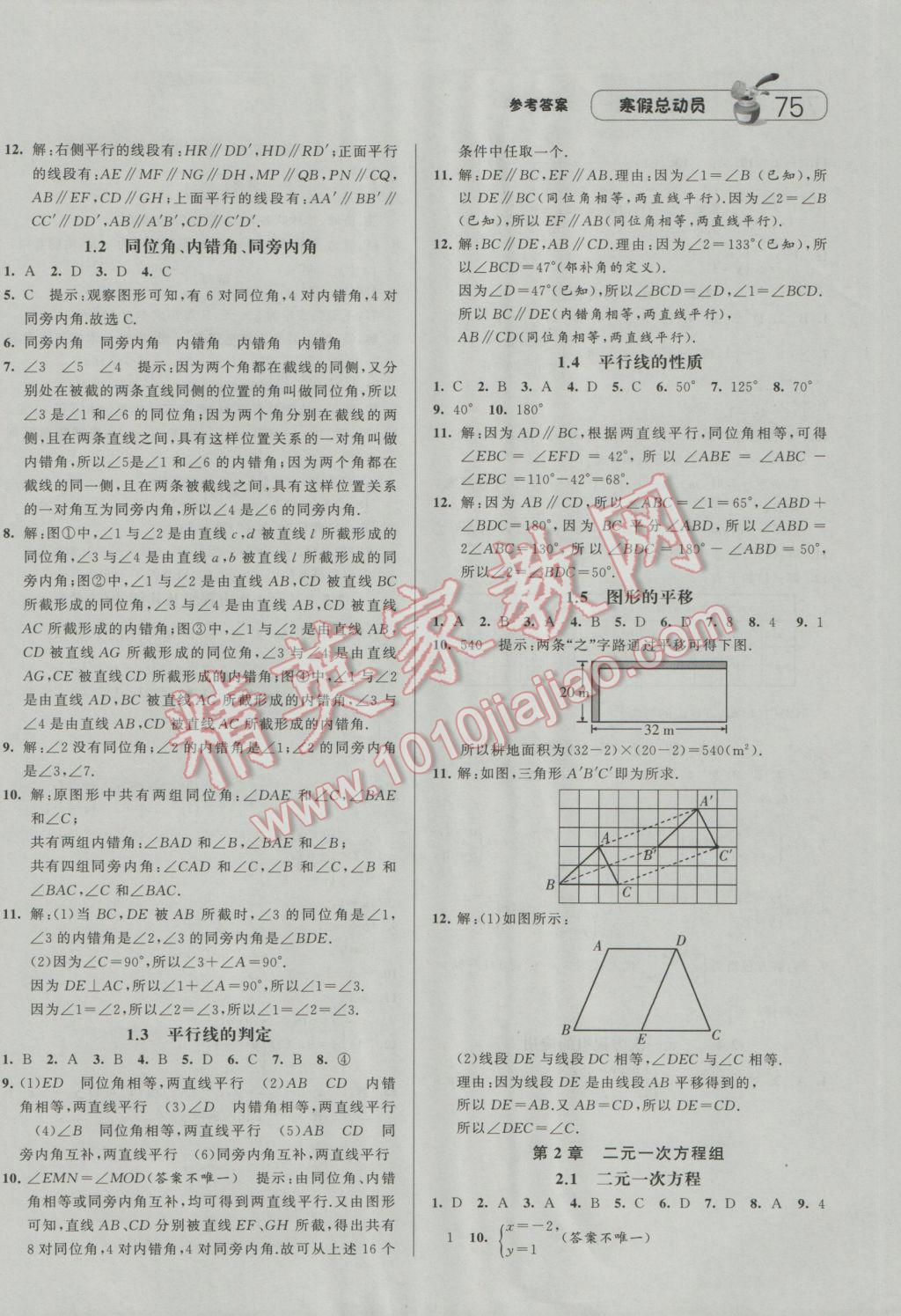 2017年經(jīng)綸學(xué)典寒假總動(dòng)員七年級(jí)數(shù)學(xué)浙教版 參考答案第11頁