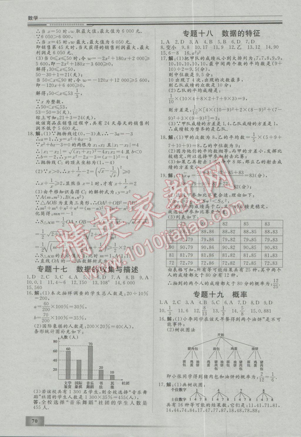 2017年文轩图书假期生活指导寒九年级数学 参考答案第8页