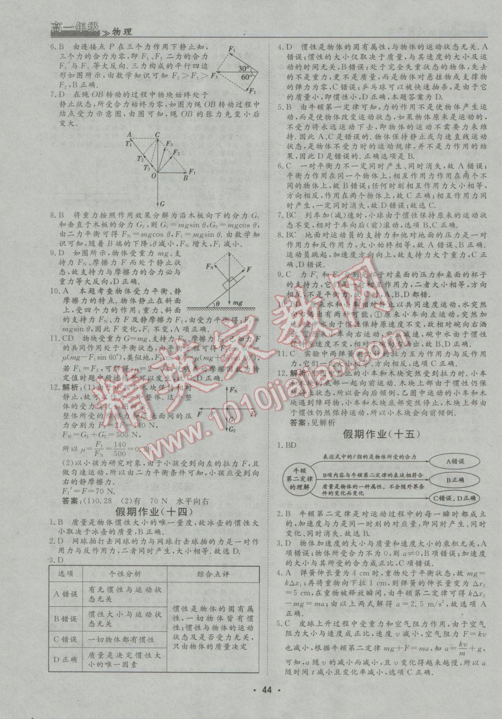 2017年名榜文化假期作业寒假高一物理 参考答案第8页