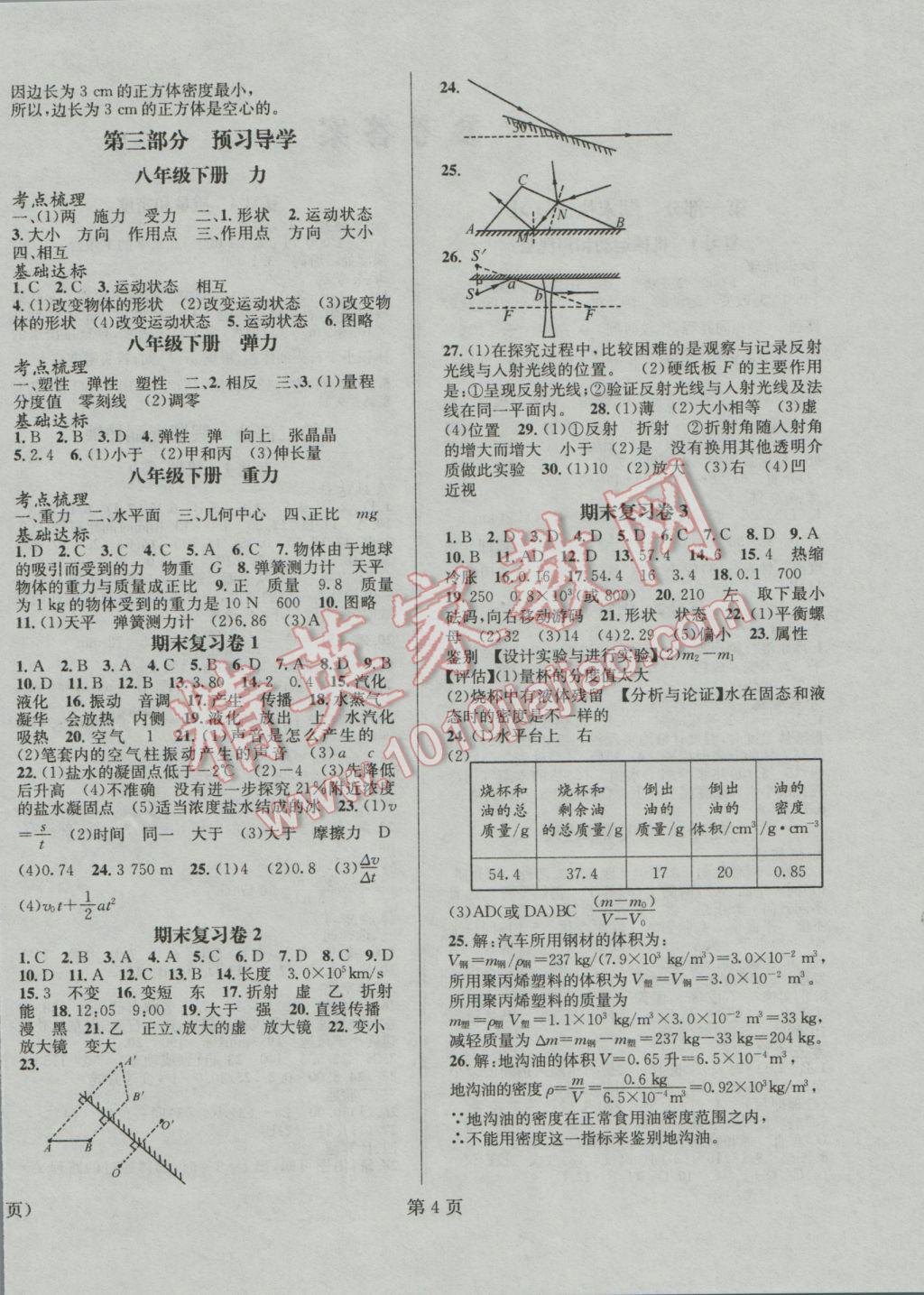 2017年寒假新動(dòng)向八年級(jí)物理北京時(shí)代華文書(shū)局 參考答案第4頁(yè)