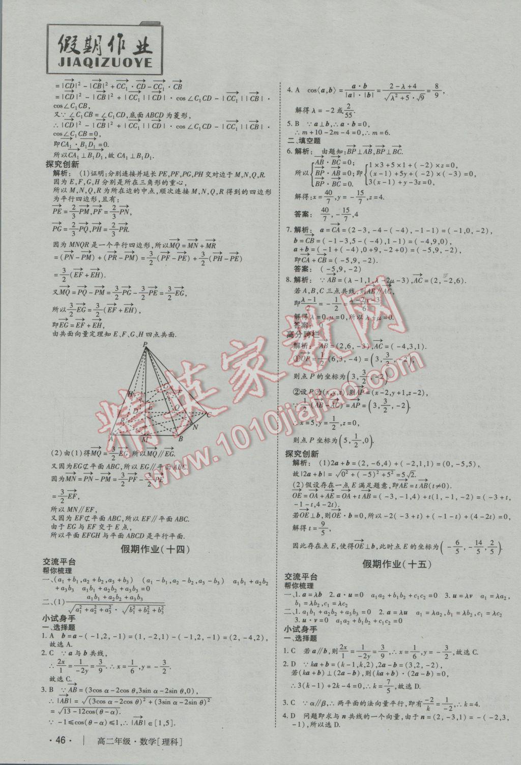 2017年金版新学案冬之卷假期作业高二数学必修5选修2-1 参考答案第11页