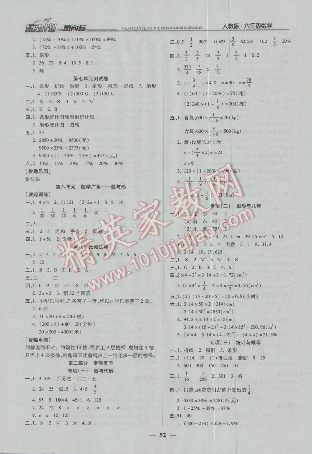 2017年小學(xué)生復(fù)習(xí)計(jì)劃風(fēng)向標(biāo)寒六年級數(shù)學(xué)人教版 參考答案第4頁