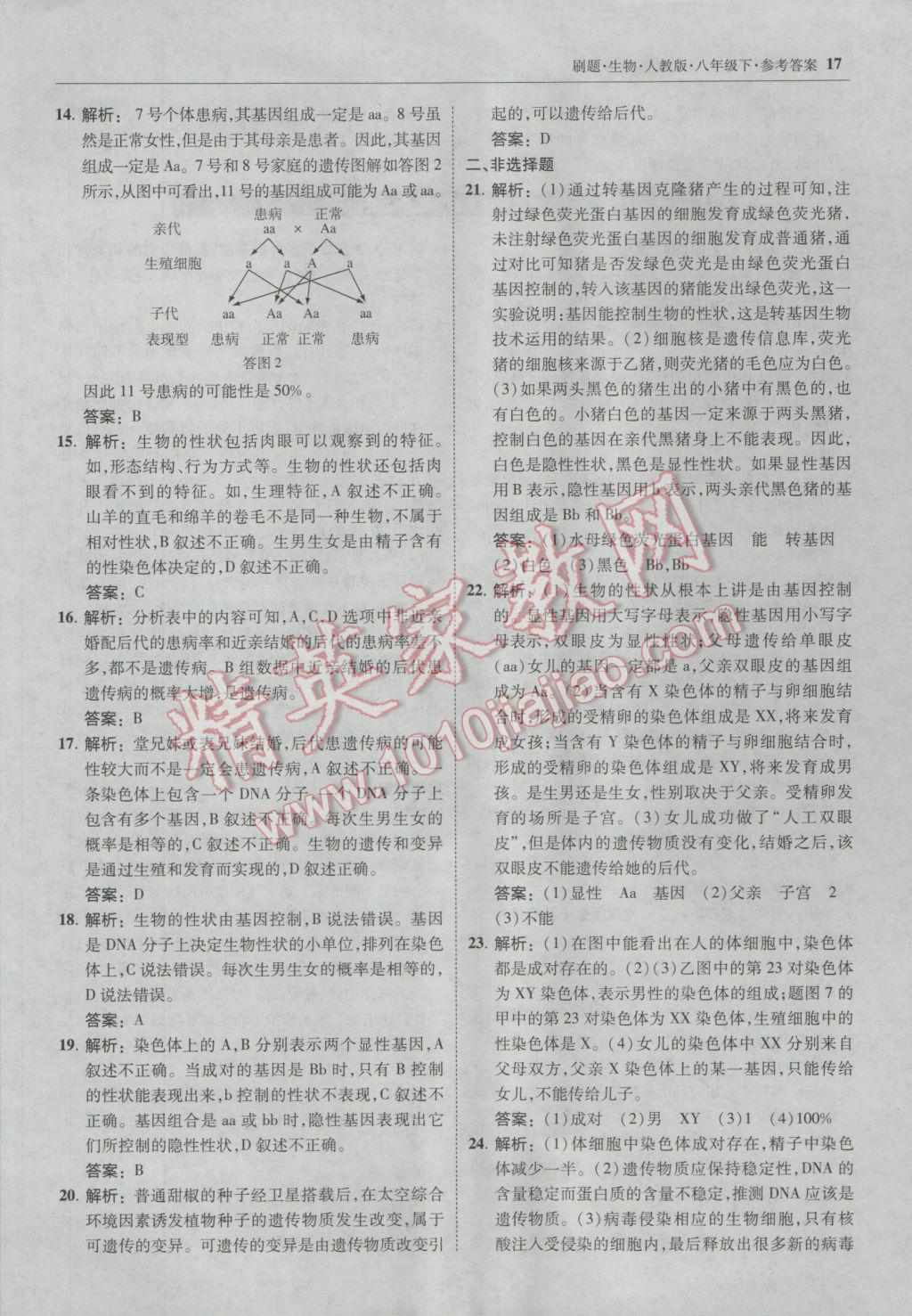 2017年北大綠卡刷題八年級生物下冊人教版 參考答案第16頁