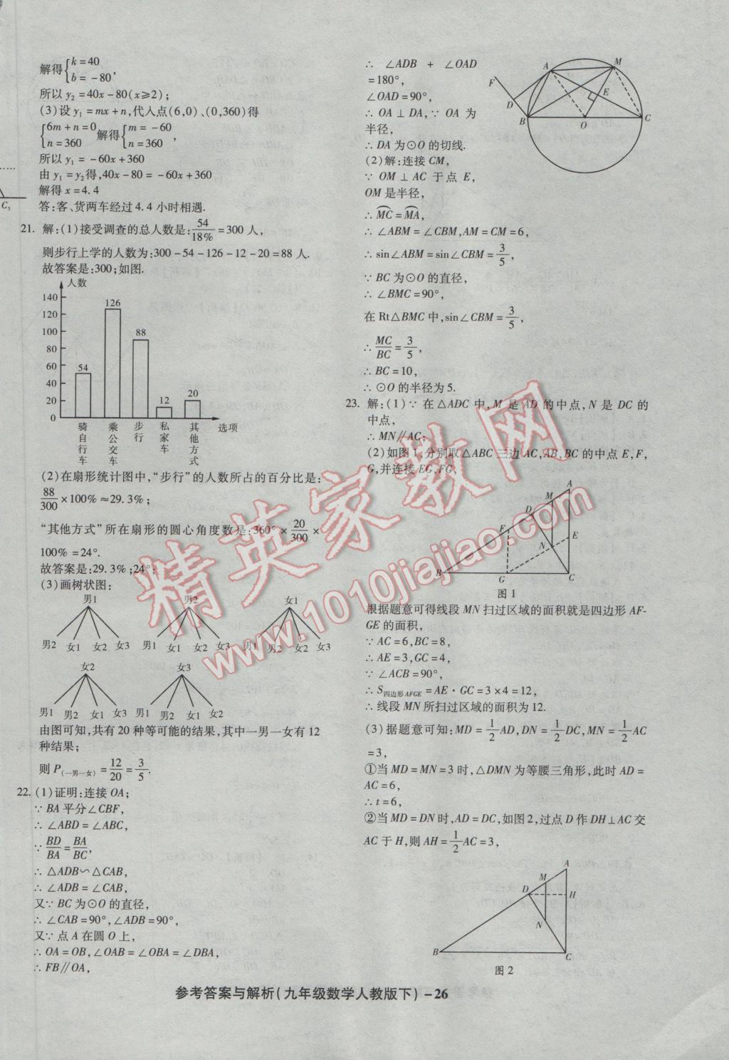 2017年練考通全優(yōu)卷九年級(jí)數(shù)學(xué)下冊(cè)人教版 參考答案第26頁