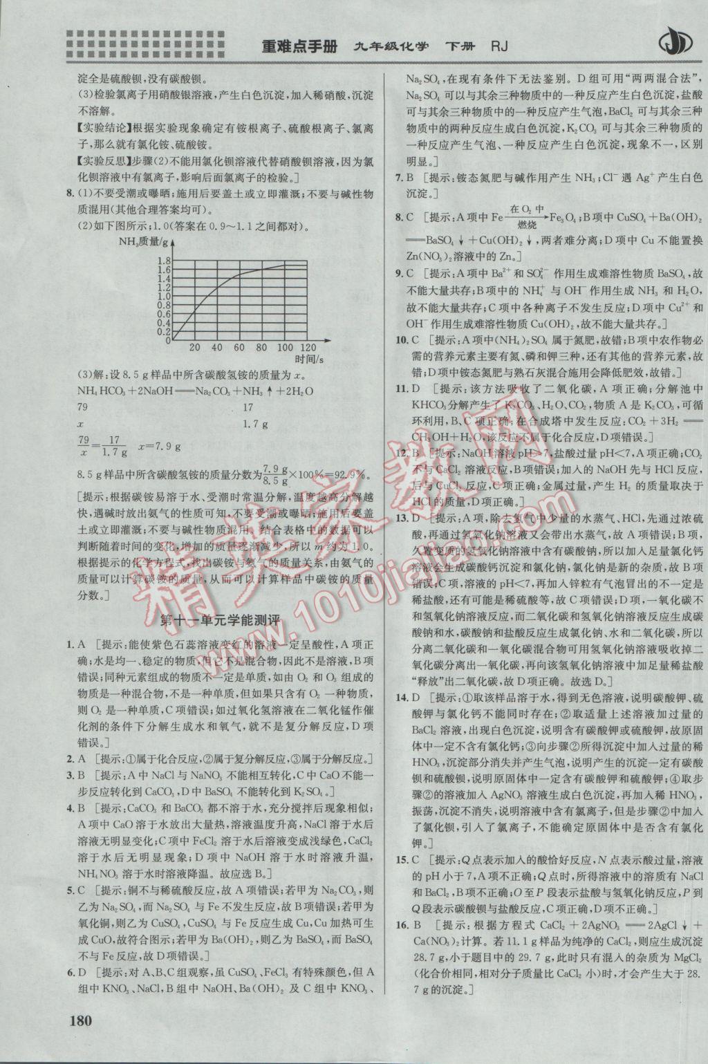 2017年重难点手册九年级化学下册人教版 参考答案第11页