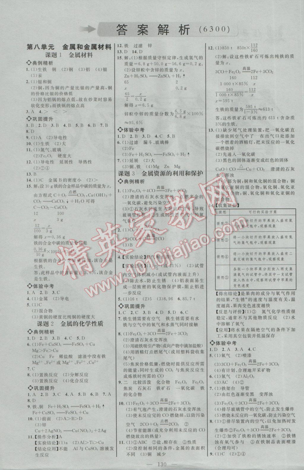 2017年细解巧练九年级化学下册人教版 参考答案第1页