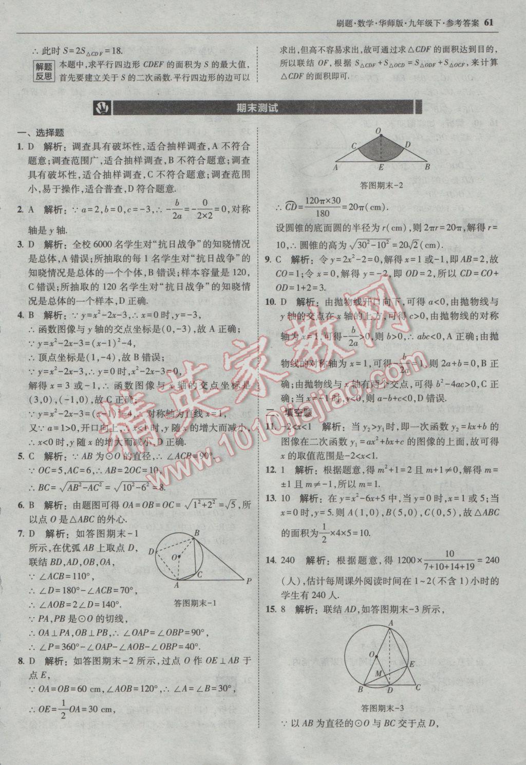 2017年北大綠卡刷題九年級(jí)數(shù)學(xué)下冊(cè)華師大版 參考答案第60頁(yè)