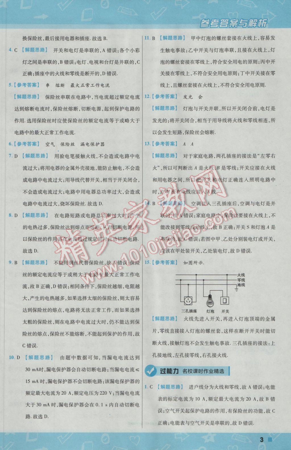 2017年一遍過(guò)初中物理九年級(jí)下冊(cè)教科版 參考答案第3頁(yè)