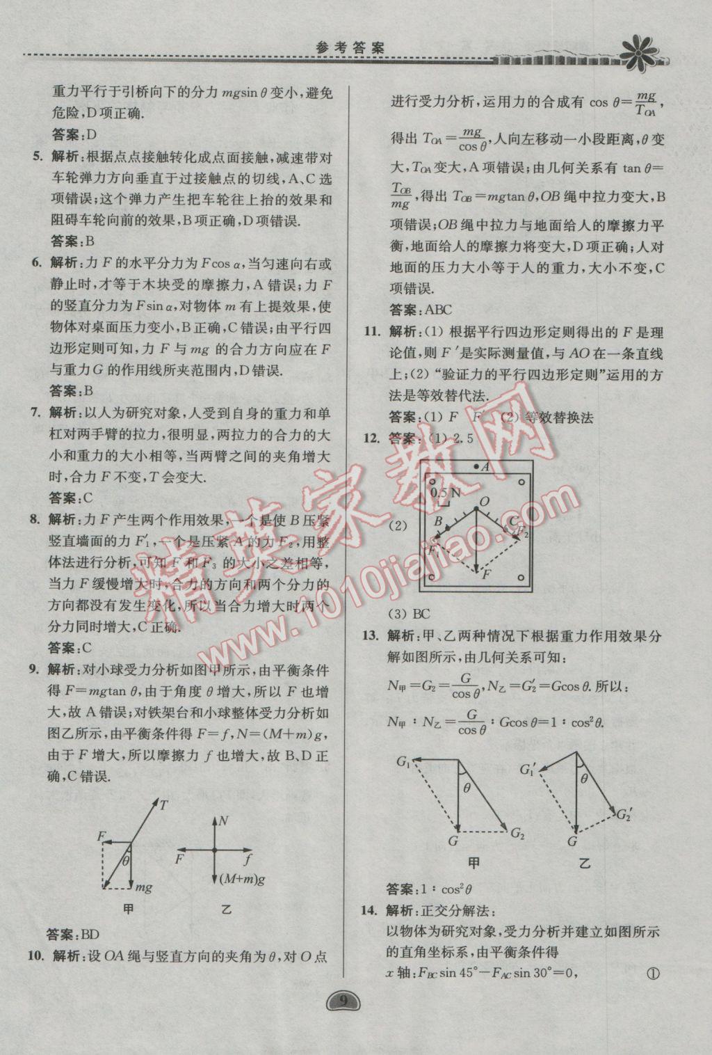 2017年假期好作業(yè)暨期末復(fù)習(xí)高一物理寒假 參考答案第9頁