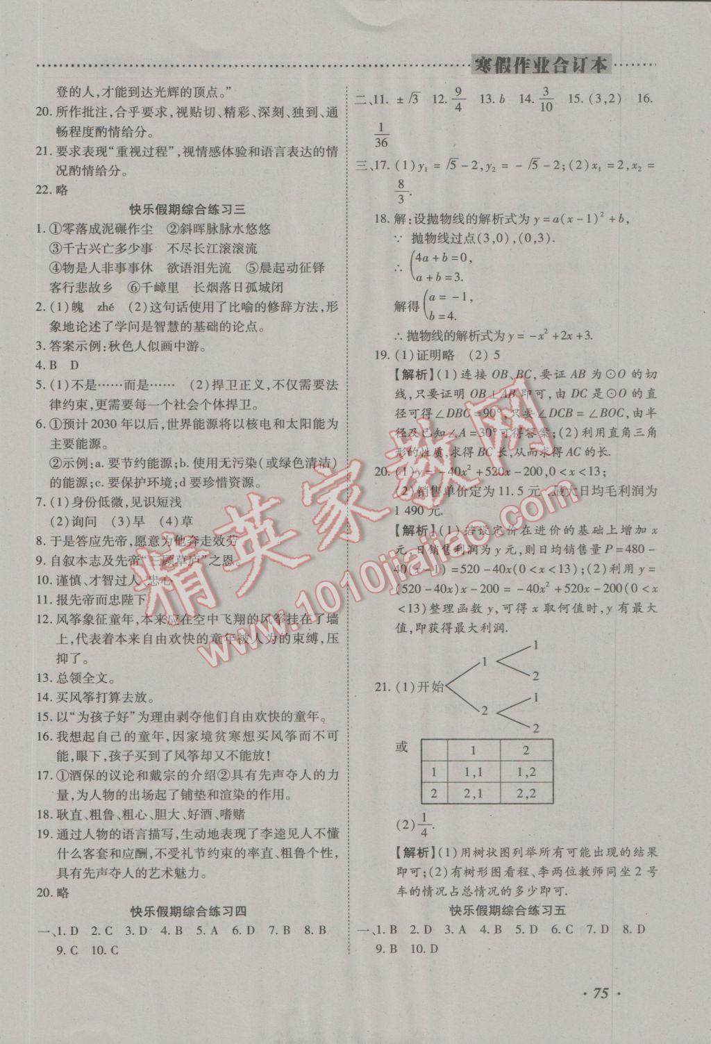 2017年響叮當(dāng)寒假作業(yè)九年級(jí) 參考答案第2頁(yè)