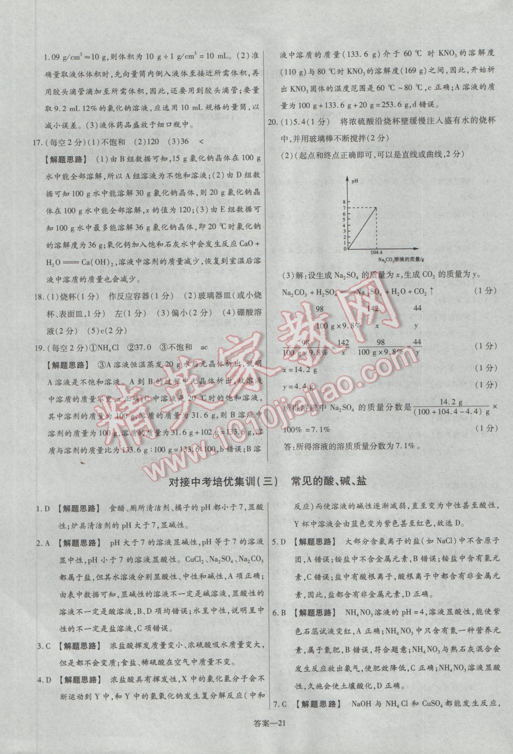 2017年金考卷活頁題選九年級化學下冊粵教版 參考答案第21頁