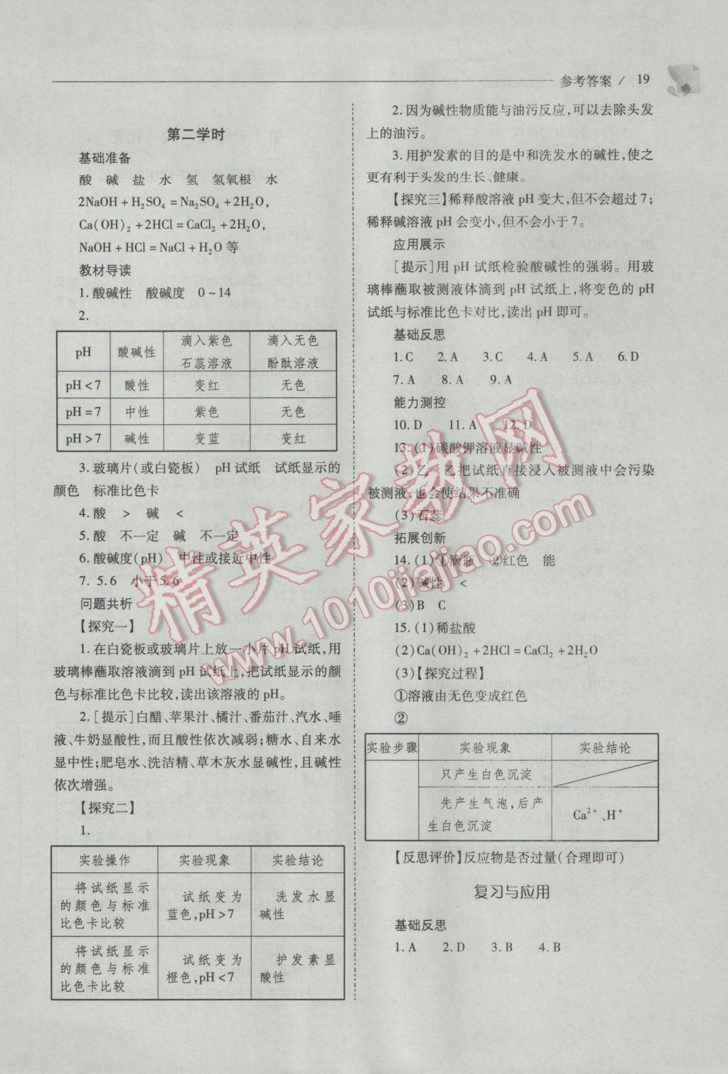 2017年新课程问题解决导学方案九年级化学下册人教版 参考答案第19页