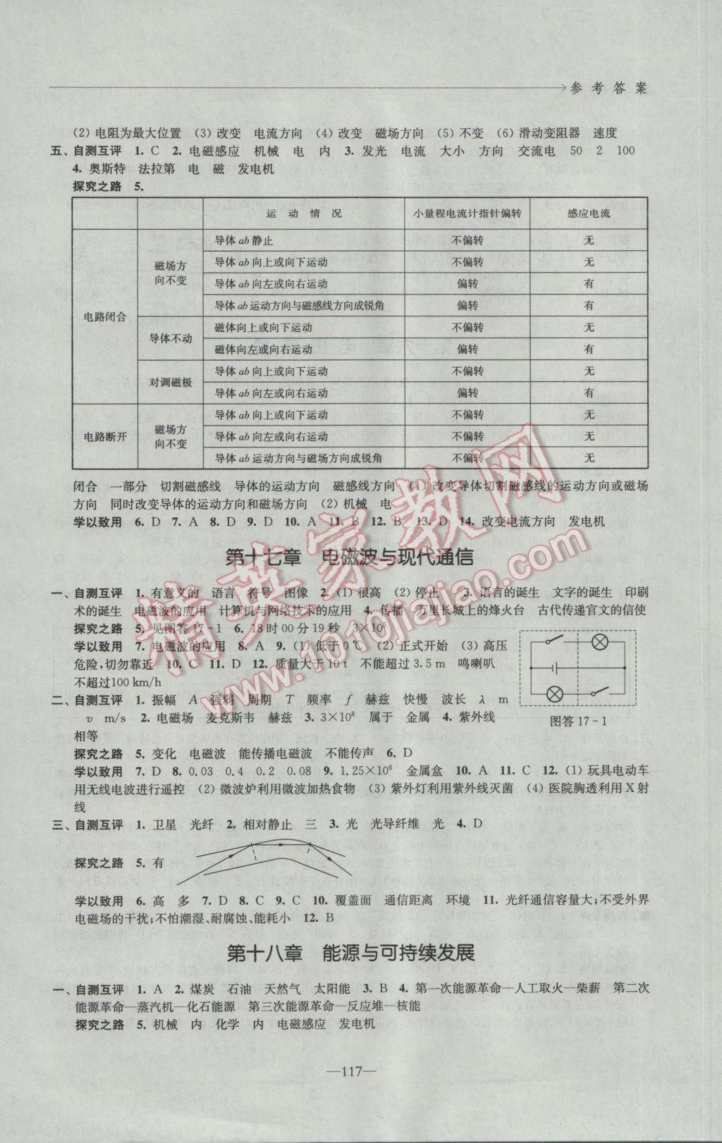 2017年學習與評價九年級物理下冊蘇科版江蘇鳳凰教育出版社 參考答案第3頁