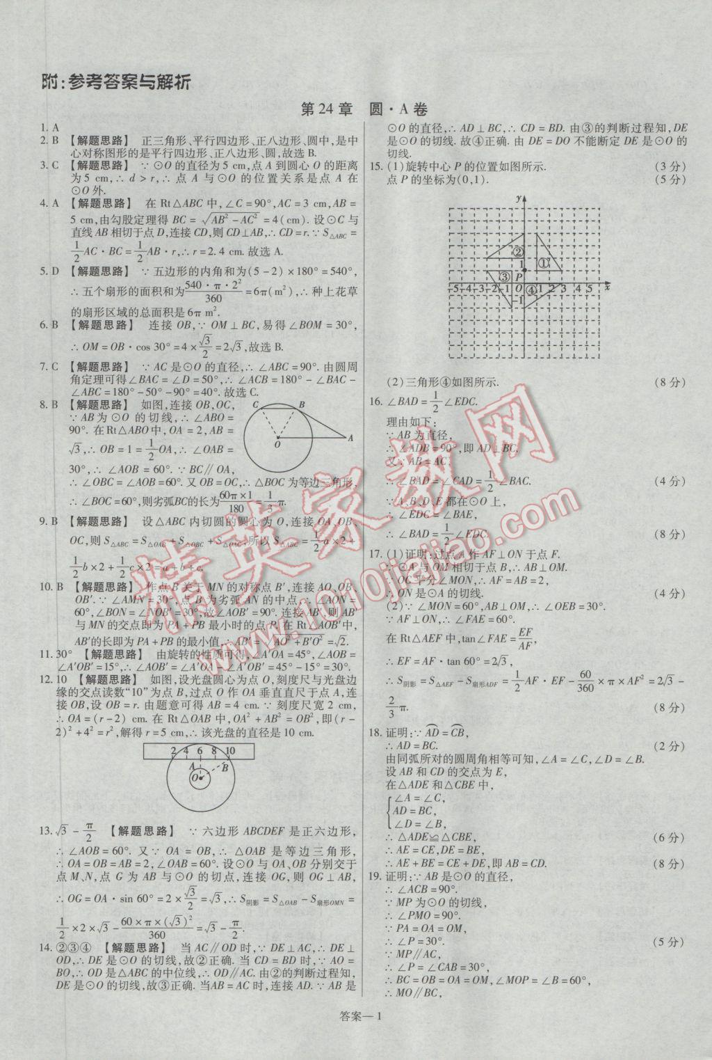 2017年金考卷活頁(yè)題選九年級(jí)數(shù)學(xué)下冊(cè)滬科版 參考答案第1頁(yè)