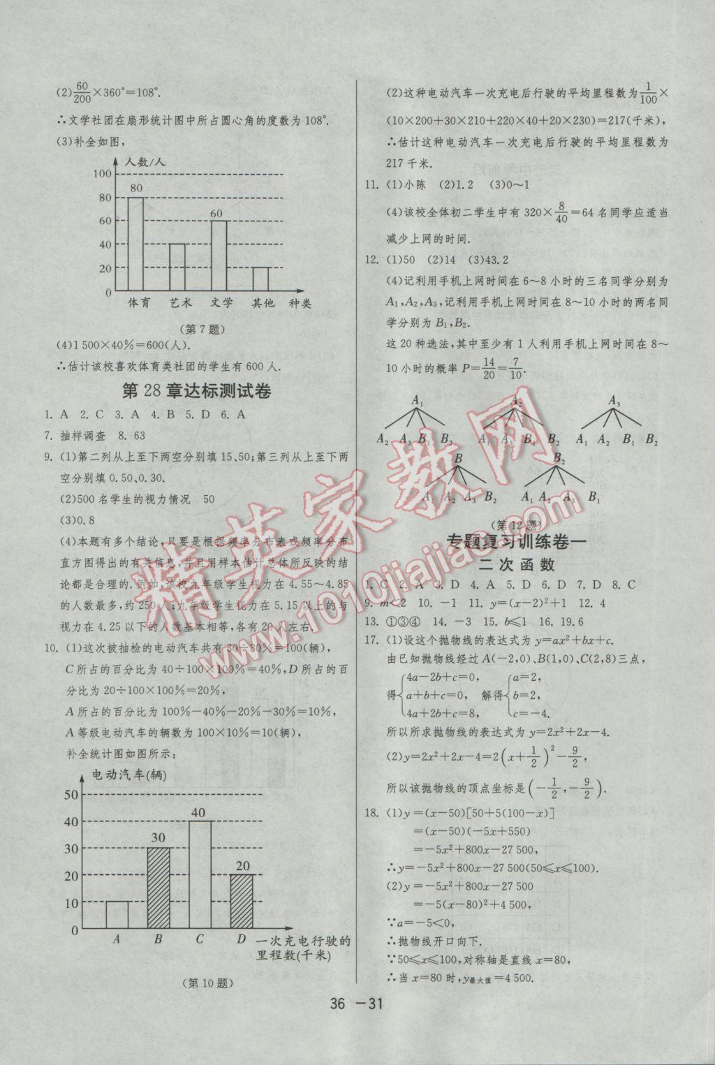 2017年1課3練單元達(dá)標(biāo)測試九年級數(shù)學(xué)下冊華師大版 參考答案第31頁