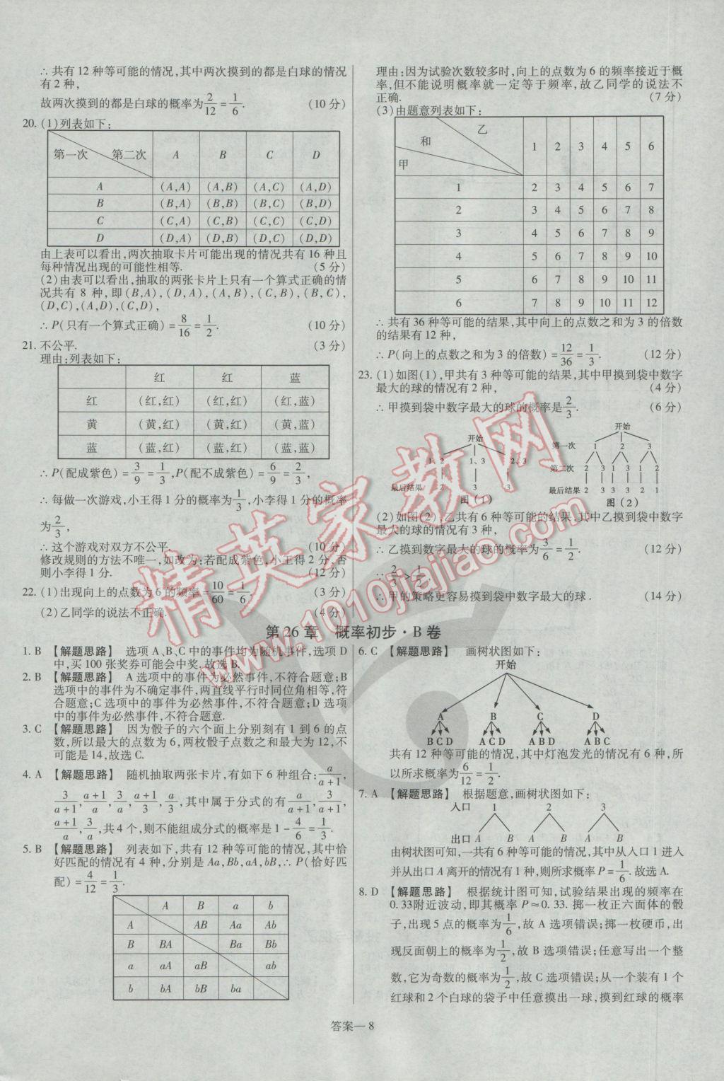 2017年金考卷活頁(yè)題選九年級(jí)數(shù)學(xué)下冊(cè)滬科版 參考答案第8頁(yè)