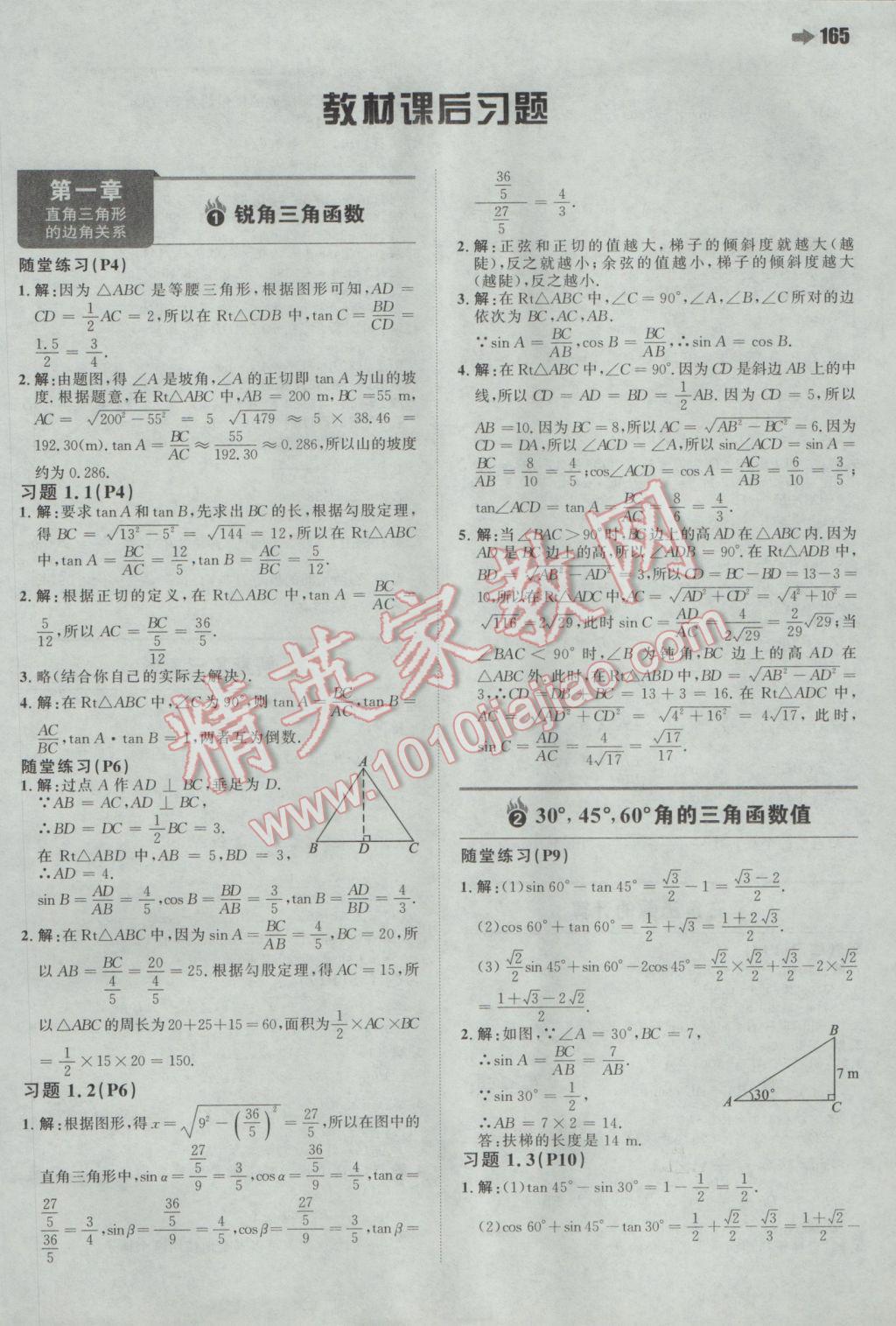 2017年一本初中数学九年级下册北师大版 参考答案第43页