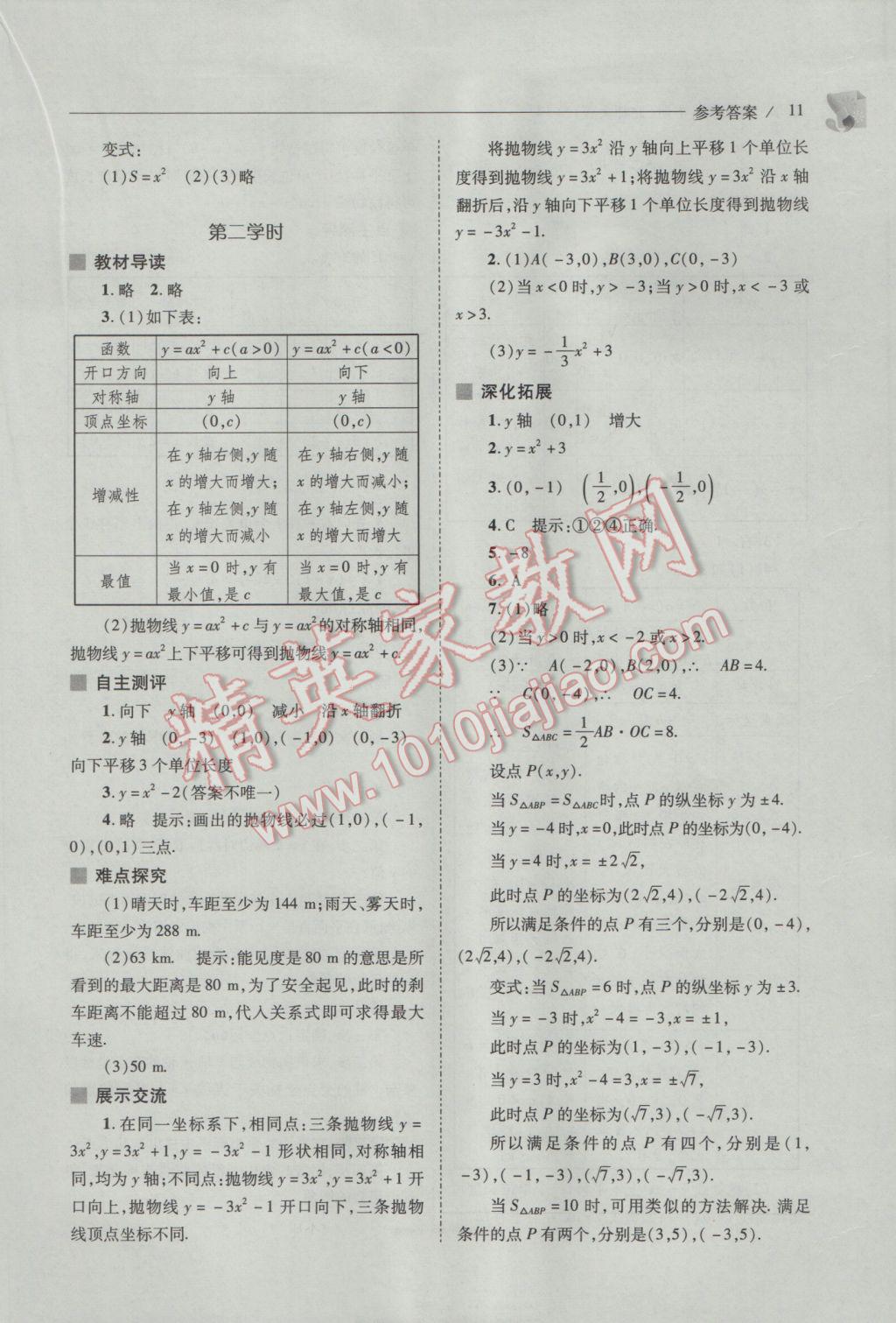 2017年新课程问题解决导学方案九年级数学下册北师大版 参考答案第11页