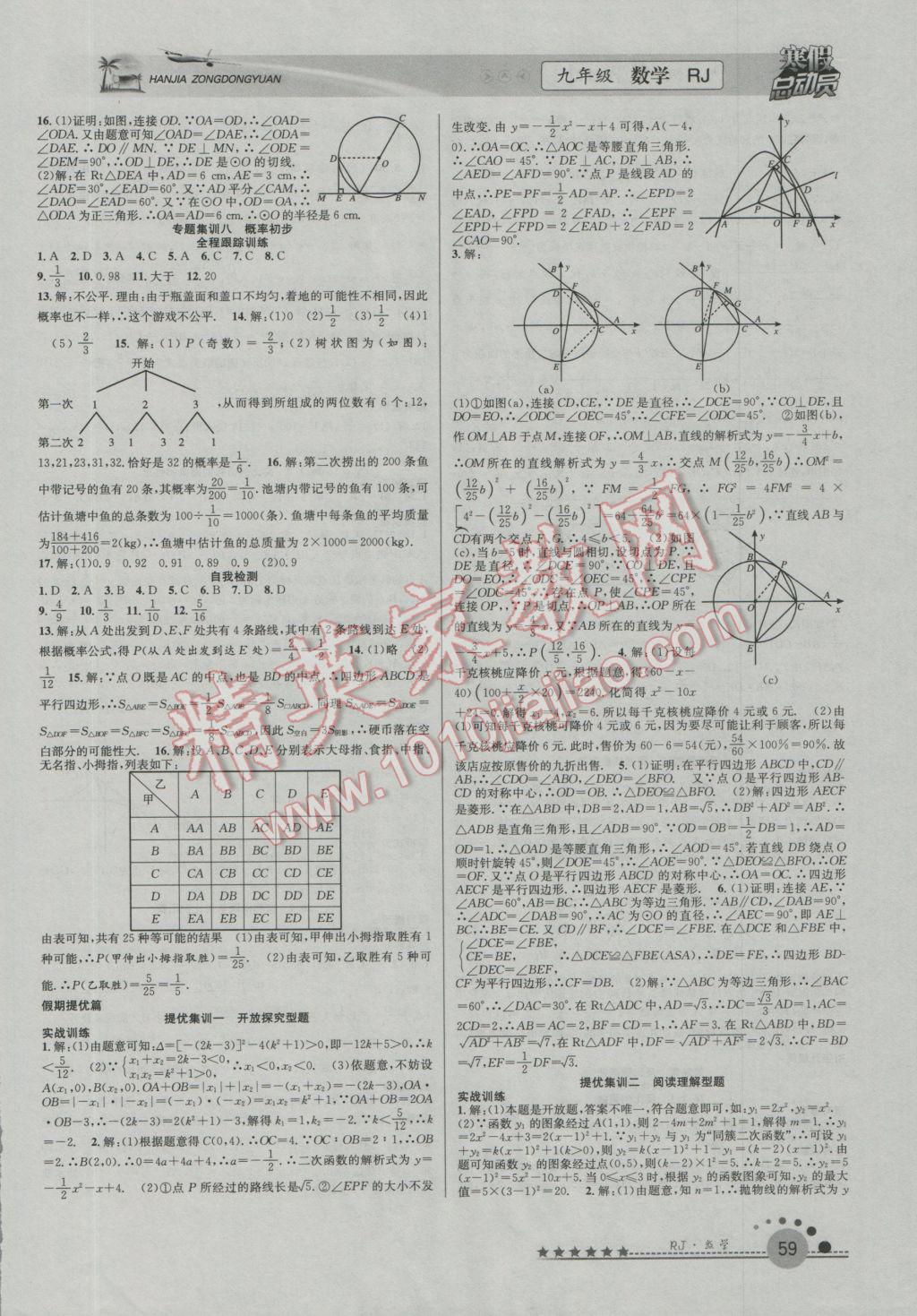 2017年寒假总动员九年级数学人教版 参考答案第3页