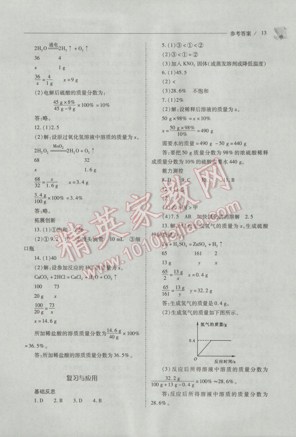 2017年新课程问题解决导学方案九年级化学下册人教版 参考答案第13页