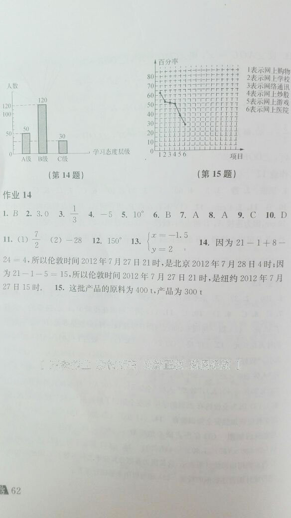 2017年寒假作業(yè)七年級數(shù)學(xué)滬科版上?？茖W(xué)技術(shù)出版社 第40頁