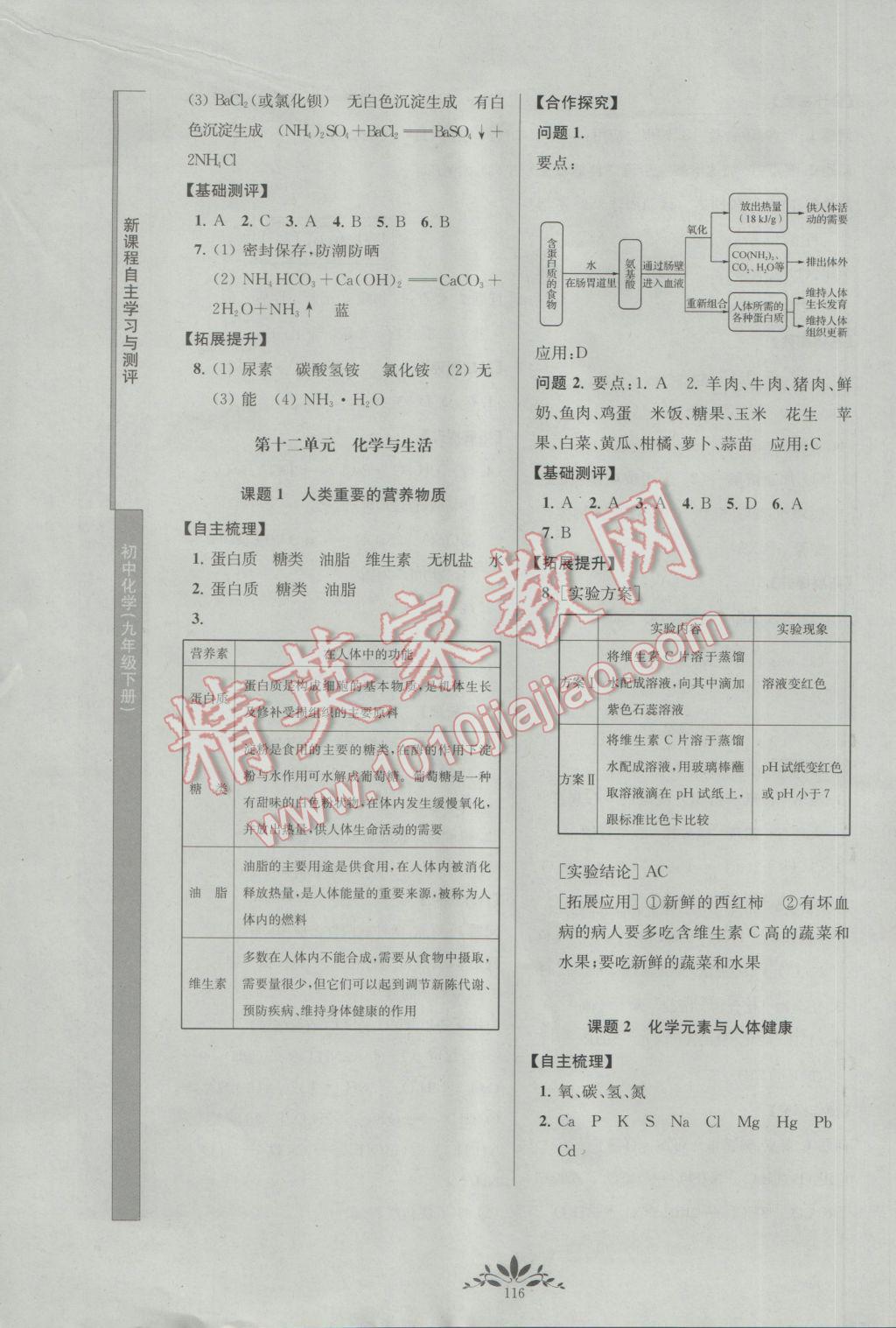 2017年新課程自主學(xué)習(xí)與測評(píng)初中化學(xué)九年級(jí)下冊(cè)人教版 參考答案第8頁