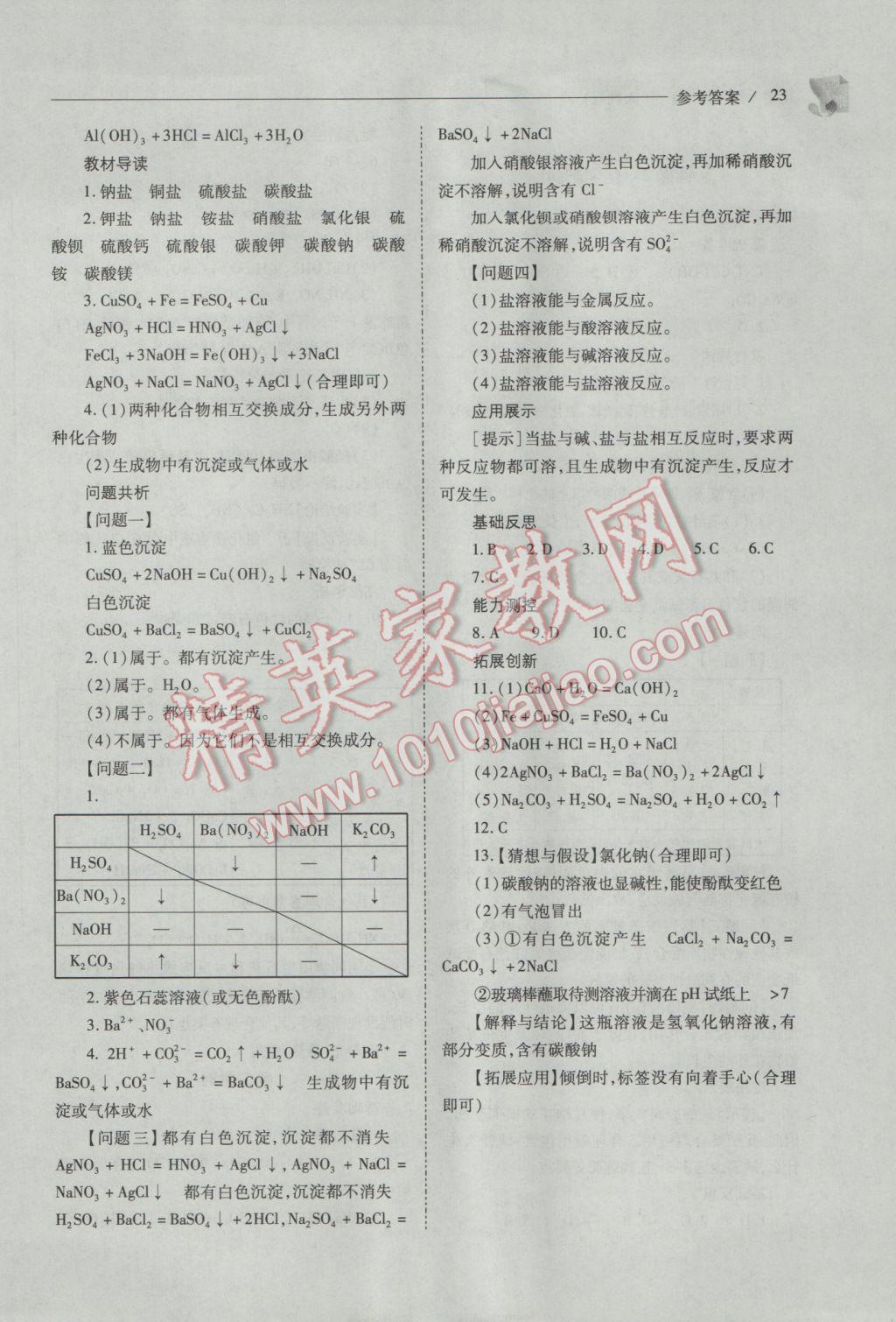 2017年新課程問題解決導(dǎo)學(xué)方案九年級化學(xué)下冊人教版 參考答案第23頁