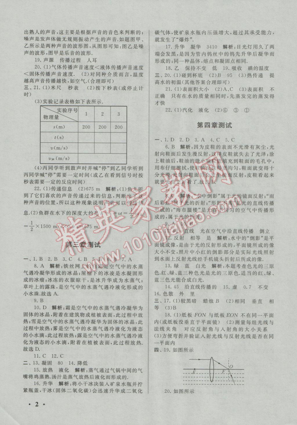 2017年期末寒假大串联八年级物理人教版 参考答案第2页