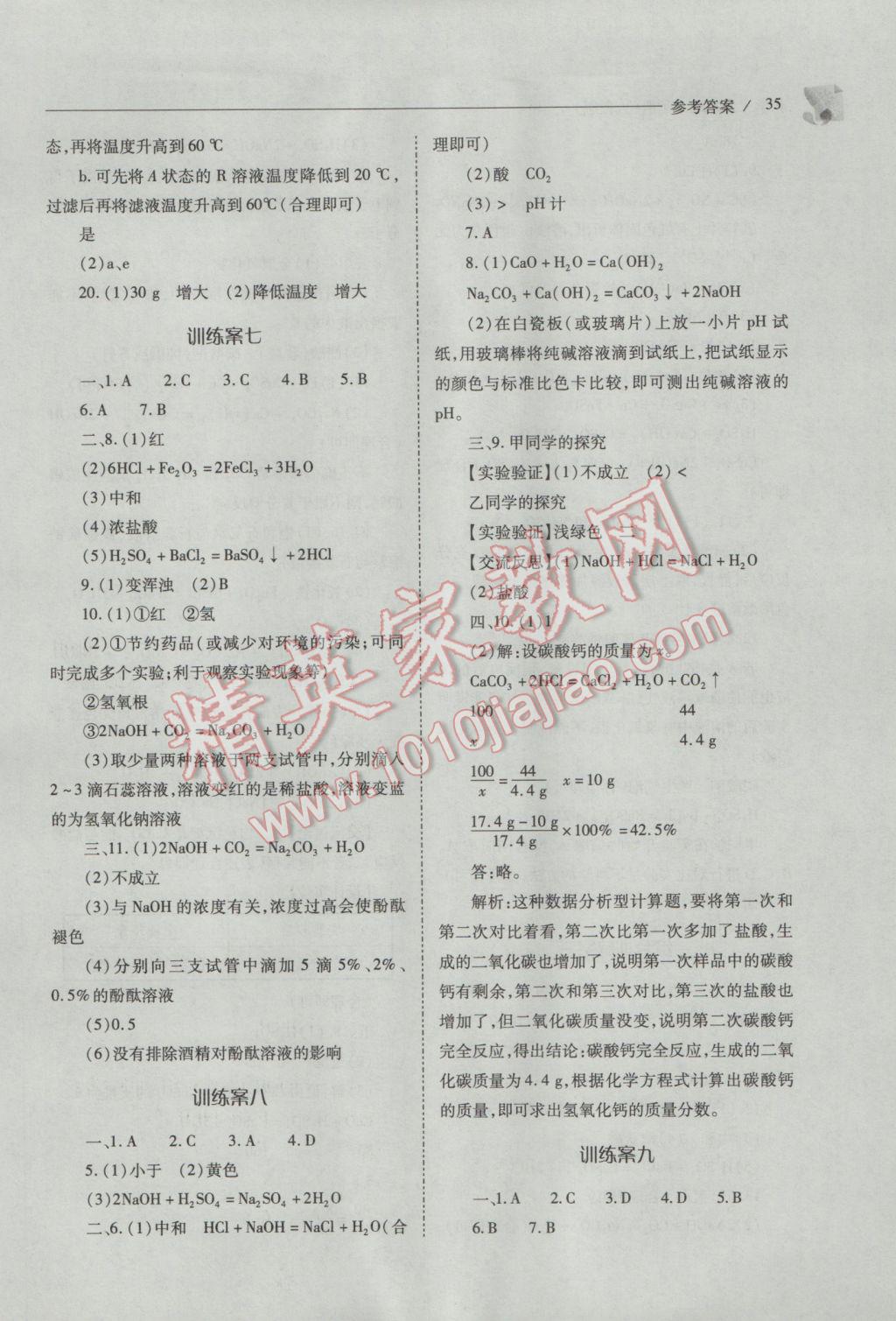 2017年新课程问题解决导学方案九年级化学下册人教版 参考答案第35页