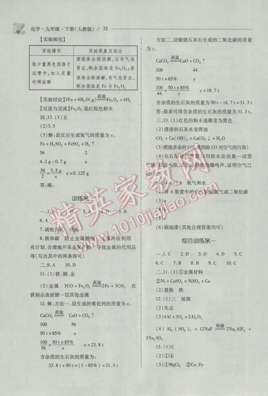 2017年新课程问题解决导学方案九年级化学下册人教版 参考答案第32页